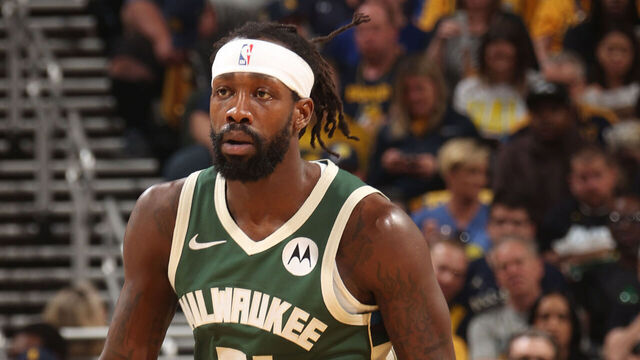INDIANAPOLIS, IN - APRIL 28: Patrick Beverley #21 of the Milwaukee Bucks dribbles the ball during the game against the Indiana Pacers during Round 1 Game 4 of the 2024 NBA Playoffs on April 28, 2024 at Gainbridge Fieldhouse in Indianapolis, Indiana. Mandatory Copyright Notice: Copyright 2024 NBAE
