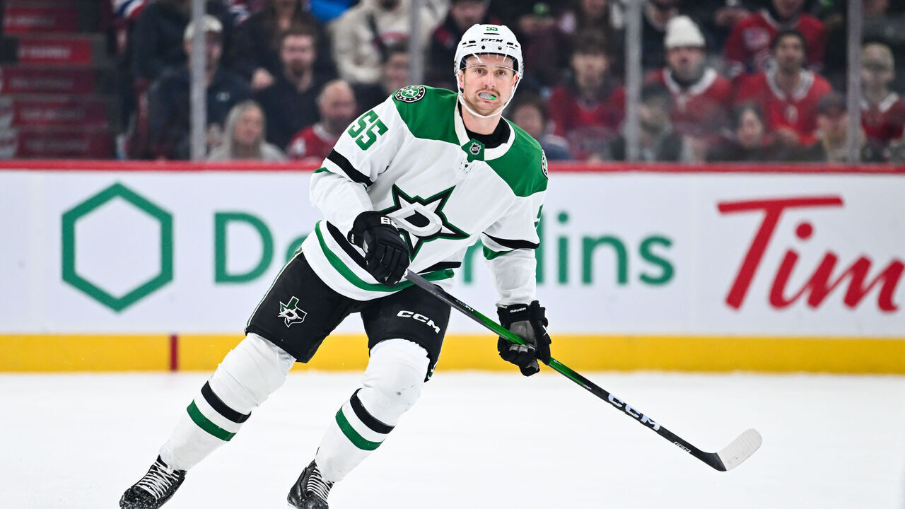 MONTREAL, CANADA - NOVEMBER 13: Thomas Harley #55 of the Dallas Stars skates during the first period against the Montréal Canadiens at the Bell Centre on November 13, 2025 in Montreal, Quebec, Canada. The Dallas Stars defeated the Montréal Canadiens 7-0.