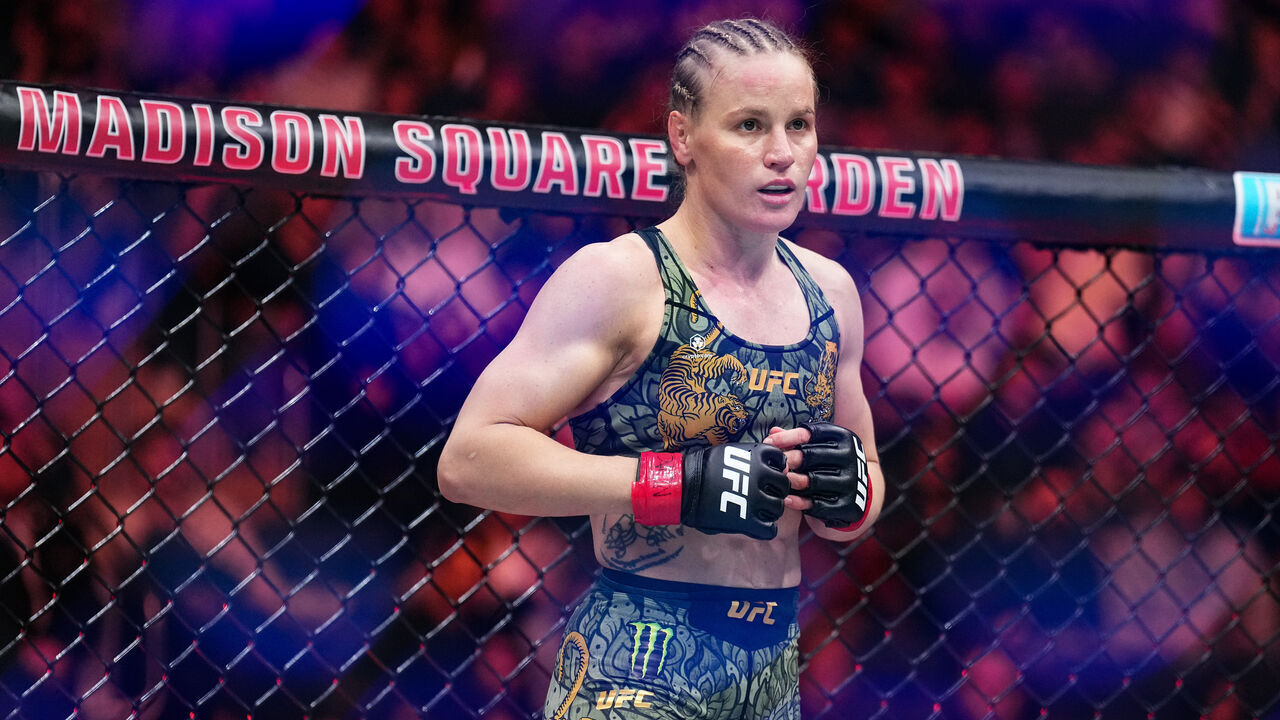 NEW YORK, NEW YORK - NOVEMBER 15: Valentina Shevchenko of Kyrgyzstan enters the Octagon in the UFC flyweight championship fight during the UFC 322 event at Madison Square Garden on November 15, 2025 in New York City.