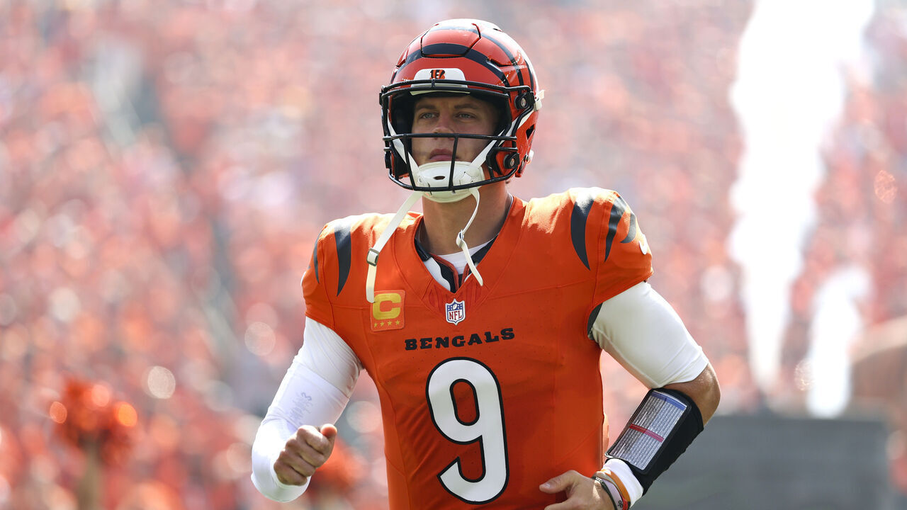 CINCINNATI, CA - SEPTEMBER 14: Joe Burrow #9 of the Cincinnati Bengals takes the field prior to an NFL game against the Jacksonville Jaguars at Paycor Stadium on September 14, 2025 in Cincinnati, Ohio.