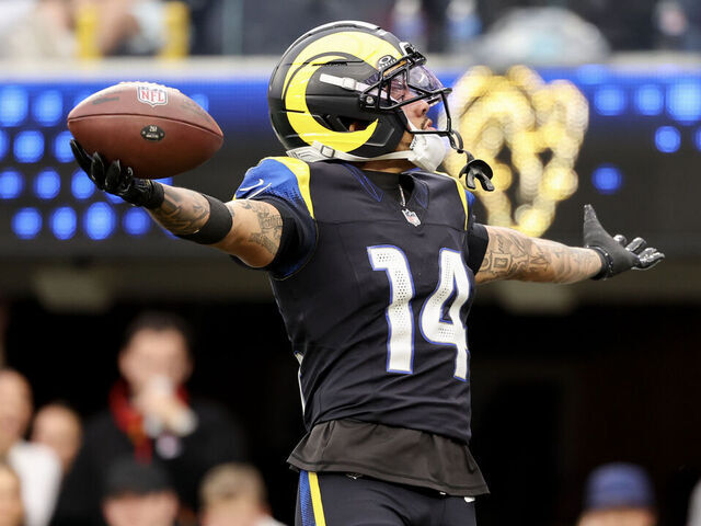 INGLEWOOD, CALIFORNIA - NOVEMBER 16: Cobie Durant #14 of the Los Angeles Rams celebrates an interception against the Seattle Seahawks during the third quarter at SoFi Stadium on November 16, 2025 in Inglewood, California.