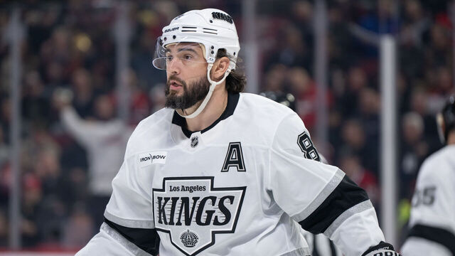 MONTREAL, QC - NOVEMBER 11: Drew Doughty (8) of the Los Angeles Kings skates during the first period of the NHL game between the Los Angeles Kings and the Montreal Canadiens on Nov 11, 2025, at the Bell Centre in Montreal, QC