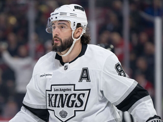 MONTREAL, QC - NOVEMBER 11: Drew Doughty (8) of the Los Angeles Kings skates during the first period of the NHL game between the Los Angeles Kings and the Montreal Canadiens on Nov 11, 2025, at the Bell Centre in Montreal, QC
