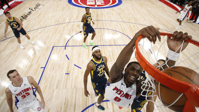 DETROIT, MI - NOVEMBER 17: Jalen Duren #0 of the Detroit Pistons dunks the ball during the game against the Indiana Pacers on November 17, 2025 at Little Caesars Arena in Detroit, Michigan. NOTE TO USER: User expressly acknowledges and agrees that, by downloading and/or using this photograph, User is consenting to the terms and conditions of the Getty Images License Agreement. Mandatory Copyright Notice: Copyright 2025 NBAE