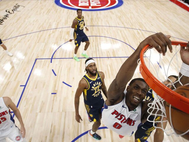 DETROIT, MI - NOVEMBER 17: Jalen Duren #0 of the Detroit Pistons dunks the ball during the game against the Indiana Pacers on November 17, 2025 at Little Caesars Arena in Detroit, Michigan. NOTE TO USER: User expressly acknowledges and agrees that, by downloading and/or using this photograph, User is consenting to the terms and conditions of the Getty Images License Agreement. Mandatory Copyright Notice: Copyright 2025 NBAE
