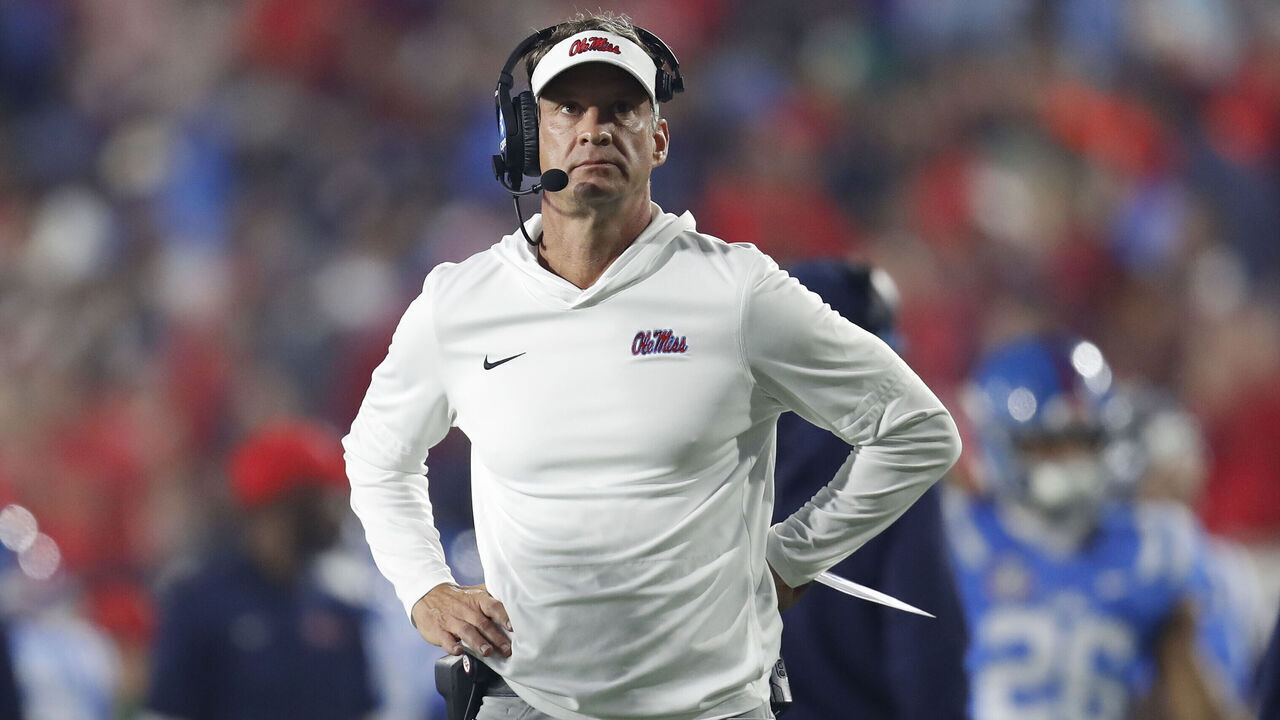 OXFORD, MS - NOVEMBER 15: Ole Miss Rebels head coach Lane Kiffin during the college football game between the Florida Gators and Ole Miss Rebels on November 15, 2025, at Vaught-Hemingway Stadium in Oxford, Mississippi.