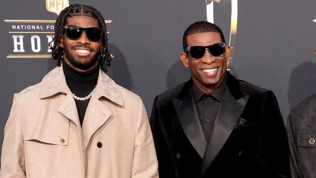 LAS VEGAS, NEVADA - FEBRUARY 08: (L-R) Shedeur Sanders, Deion Sanders, and Shilo Sanders attend the 13th Annual NFL Honors at Resorts World Theatre on February 08, 2024 in Las Vegas, Nevada.