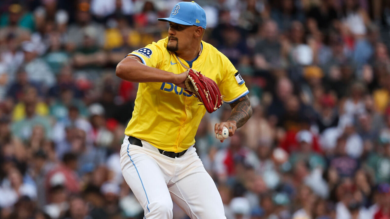 BOSTON, MA - AUGUST 30: Brennan Bernardino #83 of the Boston Red Sox pitches against the Pittsburgh Pirates during the sixth inning at Fenway Park on August 30, 2025 in Boston, Massachusetts. The Pirates won 10-3.