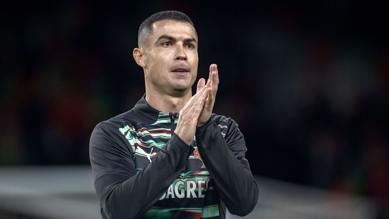 DUBLIN, IRELAND: NOVEMBER 13: Cristiano Ronaldo #7 of Portugal during team warm-up before the Republic of Ireland V Portugal, 2026 World Cup Qualifying - UEFA, Group Stage match at Aviva Stadium on November 13th, 2025, in Dublin, Ireland.