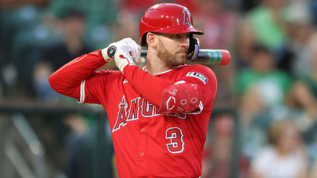 SACRAMENTO, CALIFORNIA - AUGUST 16: Taylor Ward #3 of the Los Angeles Angels bats against the Athletics at Sutter Health Park on August 16, 2025 in Sacramento, California.