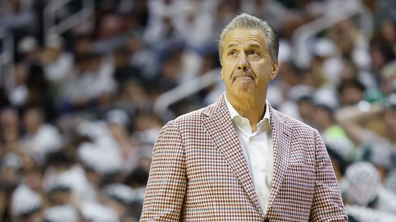 EAST LANSING, MICHIGAN - NOVEMBER 8: Head Coach John Calipari of the Arkansas Razorbacks directs his team during a game against the Michigan State Spartans at Breslin Center on November 8, 2025 in East Lansing, Michigan.