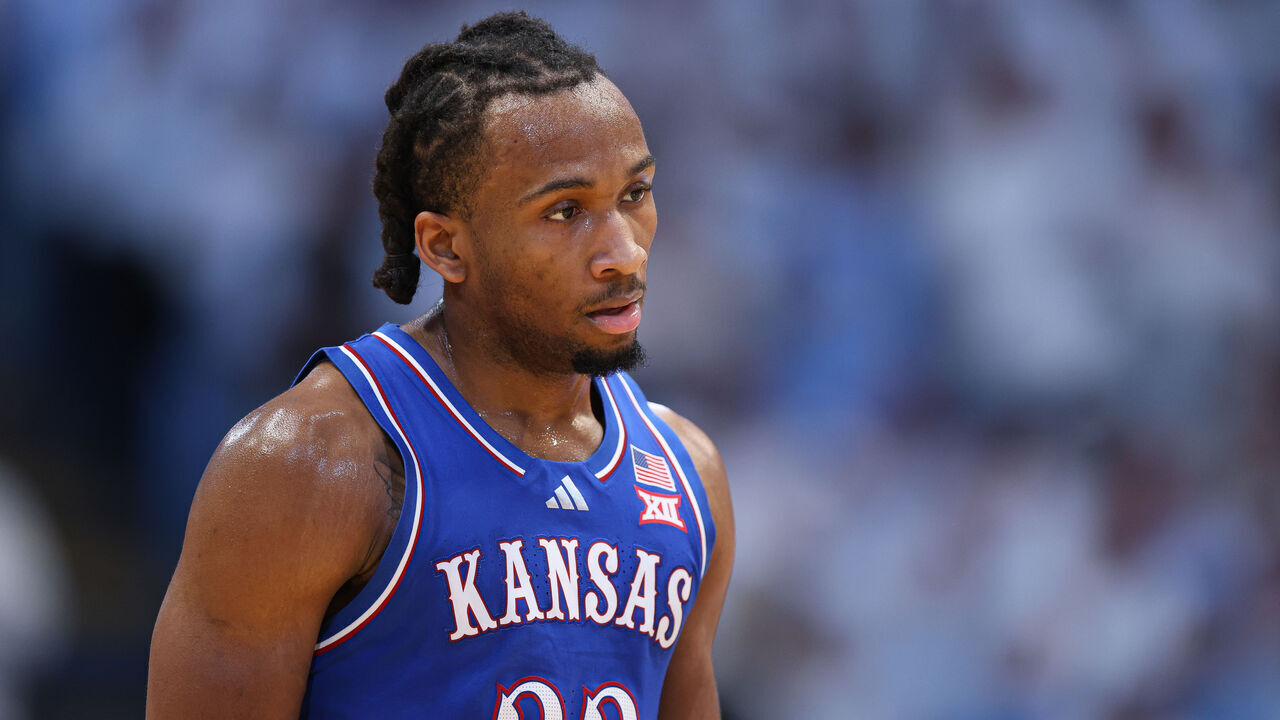 CHAPEL HILL, NORTH CAROLINA - NOVEMBER 7: Darryn Peterson #22 of the Kansas Jayhawks looks on during a game against the North Carolina Tar Heels at Dean E. Smith Center on November 7, 2025 in Chapel Hill, North Carolina.