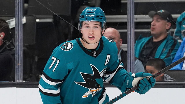 SAN JOSE, CA - NOVEMBER 7: Macklin Celebrini #71 of the San Jose Shark skates after the puck in the first period against the Winnipeg Jets at SAP Center on November 7, 2025 in San Jose, California.