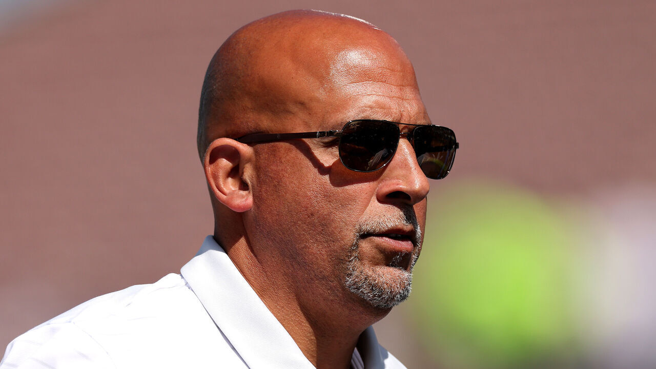 PASADENA, CALIFORNIA - OCTOBER 04: Head coach James Franklin of the Penn State Nittany Lions looks on before the game against the UCLA Bruins at Rose Bowl Stadium on October 04, 2025 in Pasadena, California.