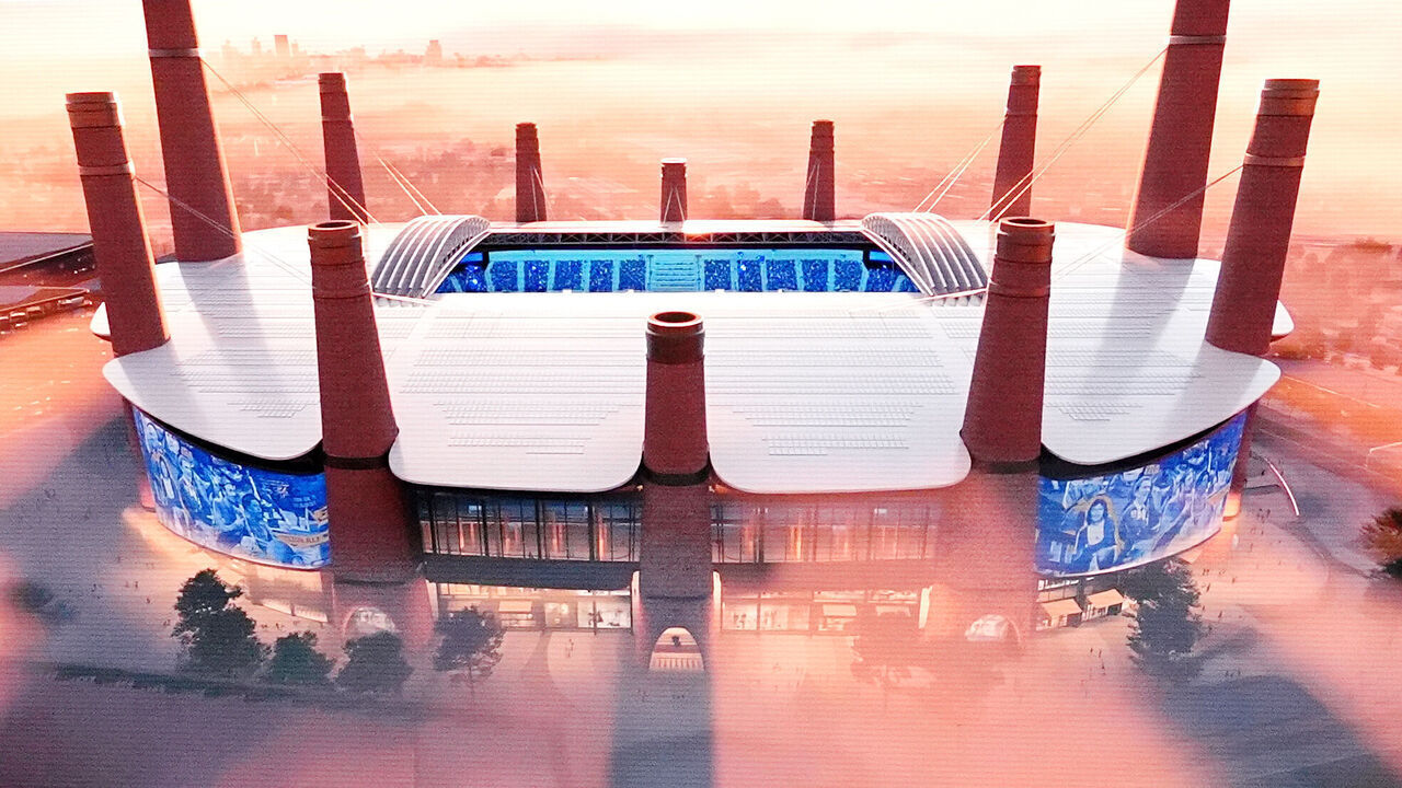 The big screen during the unveiling of Birmingham City Football Club's new stadium plans at Digbeth Loc, Birmingham. Picture date: Thursday November 20, 2025.