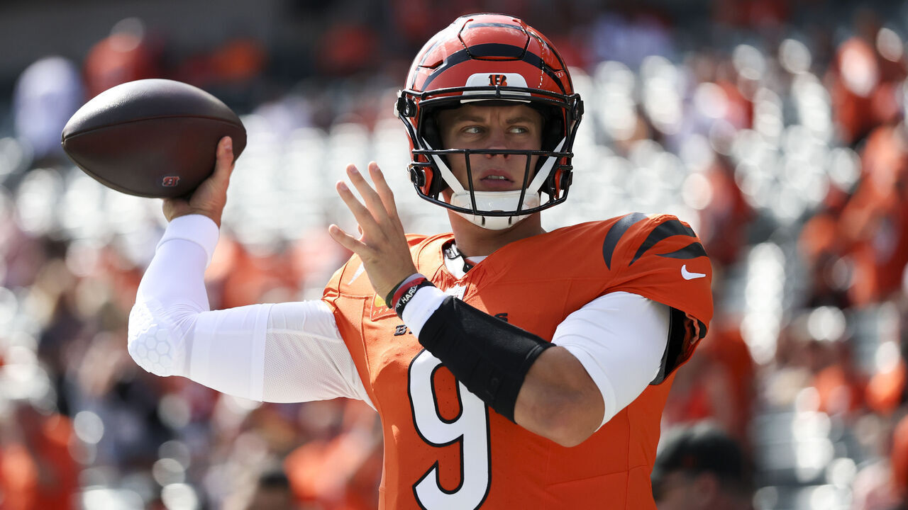 CINCINNATI, CA - SEPTEMBER 14: Joe Burrow #9 of the Cincinnati Bengals throws the ball prior to an NFL game against the Jacksonville Jaguars at Paycor Stadium on September 14, 2025 in Cincinnati, Ohio.