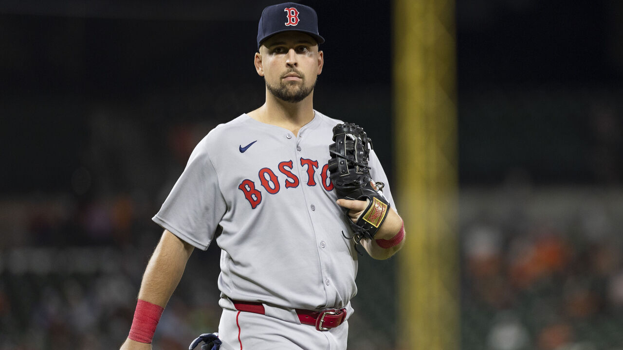 BALTIMORE, MD - AUGUST 25: Boston Red Sox first base Nathaniel Lowe (37) walks to first base during the game between the Boston Red Sox and the Baltimore Orioles on August 25, 2025 at Orioles Park at Camden Yards in Baltimore, MD.