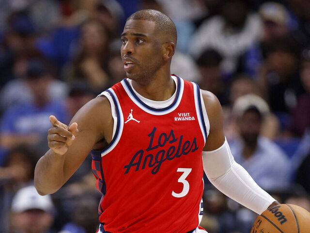 ORLANDO, FLORIDA - NOVEMBER 20: Chris Paul #3 of the LA Clippers brings the ball up the floor in the second half during a gmae against the Orlando Magic at Kia Center on November 20, 2025 in Orlando, Florida.