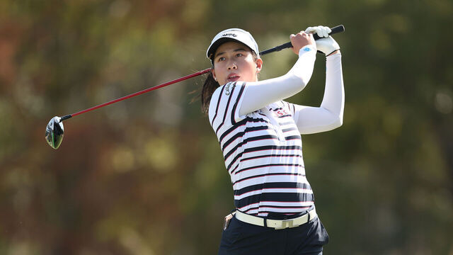 NAPLES, FLORIDA - NOVEMBER 22: Jeeno Thitikul of Thailand plays her shot from the third tee during the third round of the CME Group Tour Championship 2025 at Tiburon Golf Club on November 22, 2025 in Naples, Florida.