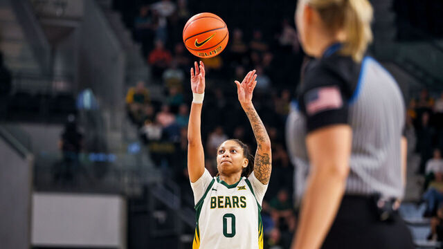 WACO, TEXAS - NOVEMBER 16: Taliah Scott #0 of the Baylor Bears shoots a free throw during the game against the Le Moyne Dolphins on November 16, 2025 at the Foster Pavilion in Waco Texas