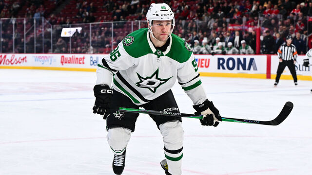 MONTREAL, CANADA - NOVEMBER 13: Mikko Rantanen #96 of the Dallas Stars skates during the third period against the Montréal Canadiens at the Bell Centre on November 13, 2025 in Montreal, Quebec, Canada. The Dallas Stars defeated the Montréal Canadiens 7-0.