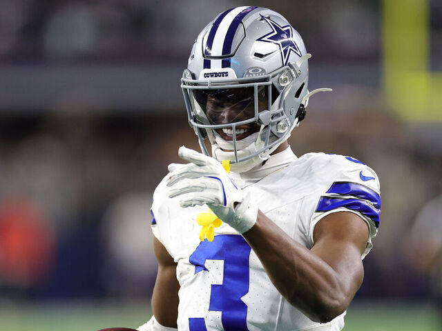 ARLINGTON, TEXAS - NOVEMBER 23: George Pickens #3 of the Dallas Cowboys reacts in the fourth quarter against the Philadelphia Eagles at AT&T Stadium on November 23, 2025 in Arlington, Texas.