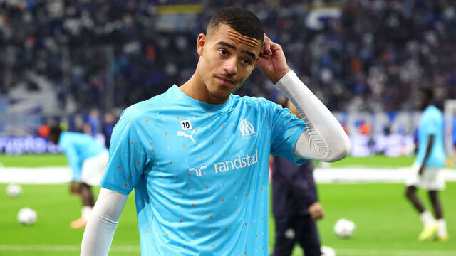 Marseille's English forward #10 Mason Greenwood looks on as he warms up ahead of the UEFA Champions League, league phase day 4, football match between Olympique de Marseille (OM) and Atalanta Bergame at the Velodrome stadium, in Marseille on November 5, 2025.