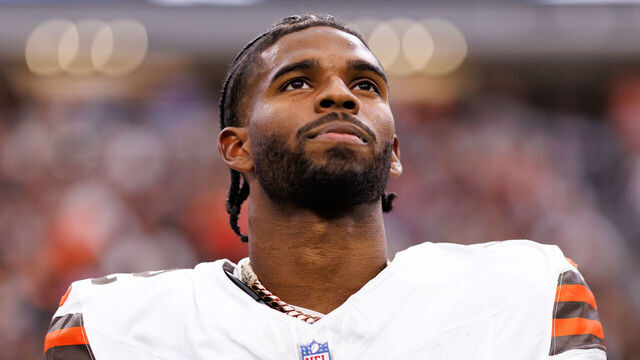 LAS VEGAS, NEVADA - NOVEMBER 23: Shedeur Sanders #12 of the Cleveland Browns stands on the sidelines during the national anthem prior to an NFL football game against the Las Vegas Raiders at Allegiant Stadium on November 23, 2025 in Las Vegas, Nevada.