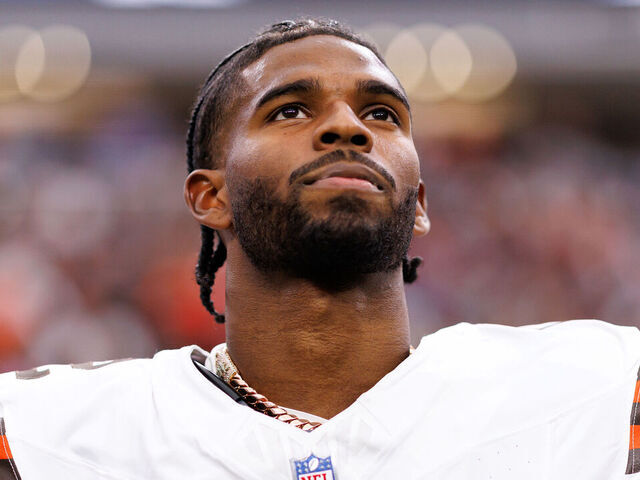 LAS VEGAS, NEVADA - NOVEMBER 23: Shedeur Sanders #12 of the Cleveland Browns stands on the sidelines during the national anthem prior to an NFL football game against the Las Vegas Raiders at Allegiant Stadium on November 23, 2025 in Las Vegas, Nevada.