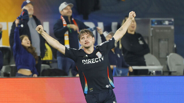 San Diego, CA - November 24: Anders Dreyer #10 of San Diego FC celebrates as time expires in a 1-0 win against Minnesota United in the Western Conference Semifinals of the 2025 MLS Cup Playoffs at Snapdragon Stadium on November 24, 2025 in San Diego, CA.