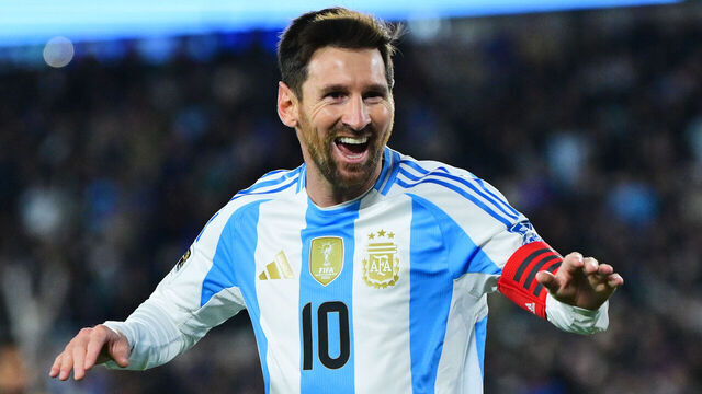 BUENOS AIRES, ARGENTINA - SEPTEMBER 04: Lionel Messi of Argentina celebrates after scoring the team's third goal during the South American FIFA World Cup 2026 Qualifier match between Argentina and Venezuela at Estadio Más Monumental Antonio Vespucio Liberti on September 04, 2025 in Buenos Aires, Argentina.