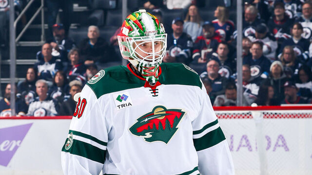 WINNIPEG, CANADA - NOVEMBER 23: Goaltender Jesper Wallstedt #30 of the Minnesota Wild stands on the ice prior to puck drop against the Winnipeg Jets at the Canada Life Centre on November 23, 2025 in Winnipeg, Manitoba, Canada.