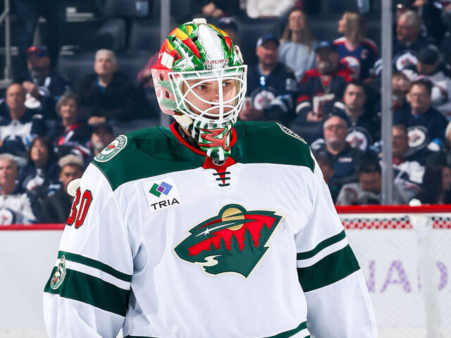 WINNIPEG, CANADA - NOVEMBER 23: Goaltender Jesper Wallstedt #30 of the Minnesota Wild stands on the ice prior to puck drop against the Winnipeg Jets at the Canada Life Centre on November 23, 2025 in Winnipeg, Manitoba, Canada.