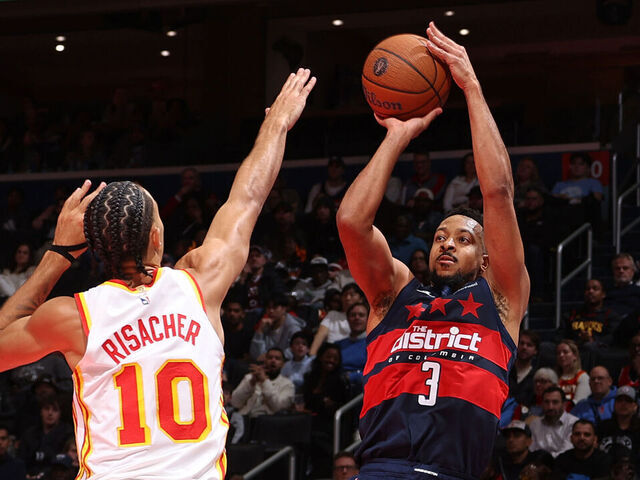 WASHINGTON, DC - NOVEMBER 25: CJ McCollum #3 of the Washington Wizards shoots the ball during the game against the Atlanta Hawks during a 2025-26 Emirates NBA Cup game on November 25, 2025 at Capital One Arena in Washington, DC. Mandatory Copyright Notice: Copyright 2025 NBAE