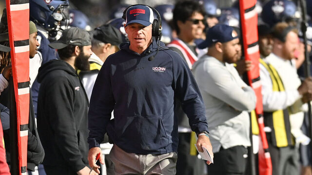 EAST HARTFORD, CT - NOVEMBER 01: UConn Huskies head coach Jim Mora on the field during the game as the UAB Blazers take on the UConn Huskies on November 1, 2025, at the Pratt & Whitney Stadium in East Hartford, Connecticut.