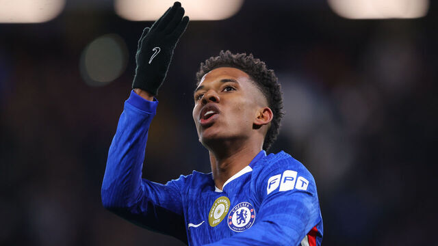 LONDON, ENGLAND - NOVEMBER 25: Estevao Willian of Chelsea celebrates after scoring their side's second goal during the UEFA Champions League 2025/26 League Phase MD5 match between Chelsea FC and FC Barcelona at Stamford Bridge on November 25, 2025 in London, England.