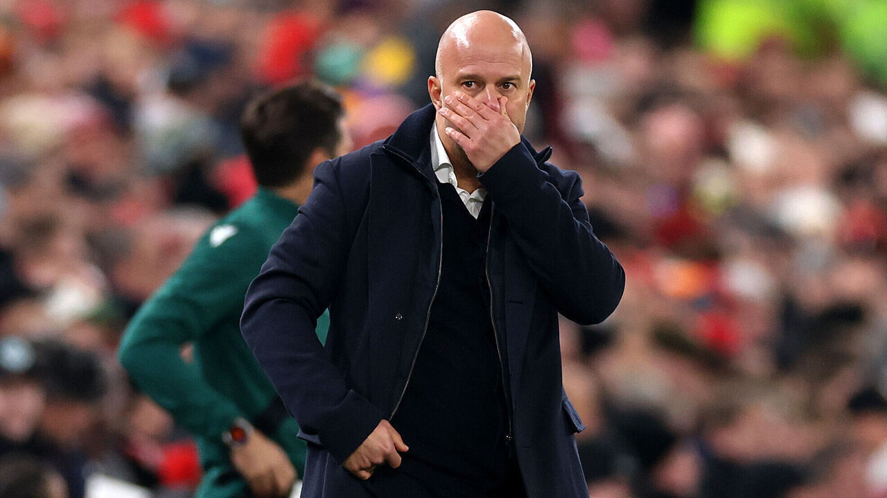 LIVERPOOL, ENGLAND - NOVEMBER 26: Arne Slot, Manager of Liverpool, reacts during the UEFA Champions League 2025/26 League Phase MD5 match between Liverpool FC and PSV Eindhoven at Anfield on November 26, 2025 in Liverpool, England.