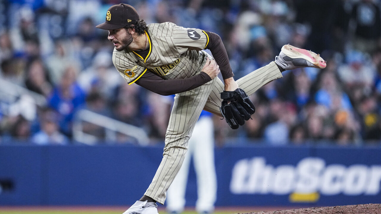 TORONTO, ON - MAY 20: Dylan Cease #84 of the San Diego Padres pitches in the sixth inning against the Toronto Blue Jays at the Rogers Centre on May 20, 2025 in Toronto, Ontario, Canada.