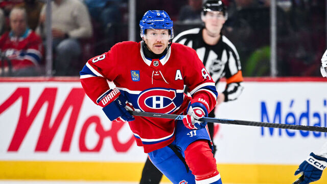 MONTREAL, CANADA - NOVEMBER 22: Mike Matheson #8 of the Montréal Canadiens skates during the second period against the Toronto Maple Leafs at the Bell Centre on November 22, 2025 in Montreal, Quebec, Canada. The Montréal Canadiens defeated the Toronto Maple Leafs 5-2.