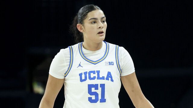 LAS VEGAS, NEVADA - NOVEMBER 13: Lauren Betts #51 of the UCLA Bruins looks on in the fourth quarter of a 2025 WBCA Challenge game against the North Carolina Tar Heels at Michelob ULTRA Arena on November 13, 2025 in Las Vegas, Nevada.