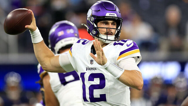 INGLEWOOD, CALIFORNIA - OCTOBER 23: Max Brosmer #12 of the Minnesota Vikings in action against the Los Angeles Chargers at SoFi Stadium on October 23, 2025 in Inglewood, California.