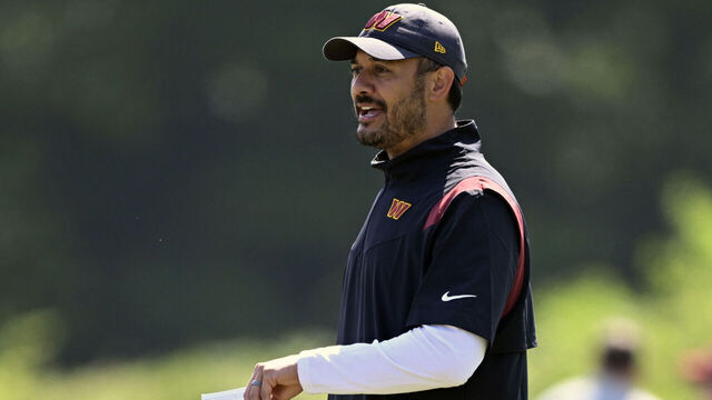 ASHBURN, VA - MAY 31: Washington Commanders quarterbacks coach Tavita Pritchard during a Washington Commanders OTA session at Commanders Park on May 31, 2023 in Ashburn, VA.