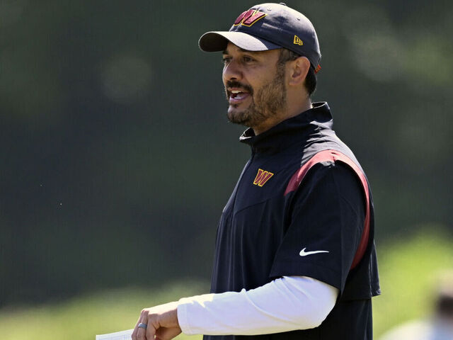 ASHBURN, VA - MAY 31: Washington Commanders quarterbacks coach Tavita Pritchard during a Washington Commanders OTA session at Commanders Park on May 31, 2023 in Ashburn, VA.