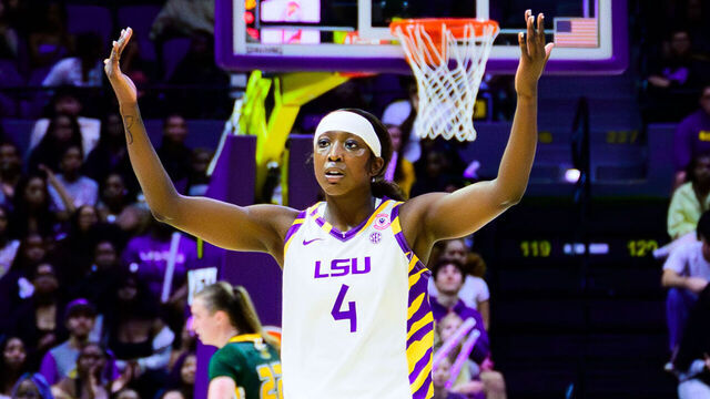 BATON ROUGE, LOUISIANA - NOVEMBER 6: Flau'Jae Johnson #4 of the LSU Tigers in action against the Southeastern Louisiana Lions at the Pete Maravich Assembly Center on November 6, 2025 in Baton Rouge, Louisiana. (Photo by Nick Adams/University Images via Getty Images}