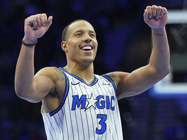 PHILADELPHIA, PENNSYLVANIA - NOVEMBER 25: Desmond Bane #3 of the Orlando Magic reacts against the Philadelphia 76ers in the second half during the 2025-26 Emirates NBA Cup game at Xfinity Mobile Arena on November 25, 2025 in Philadelphia, Pennsylvania. The Magic defeated the 76ers 144-103.