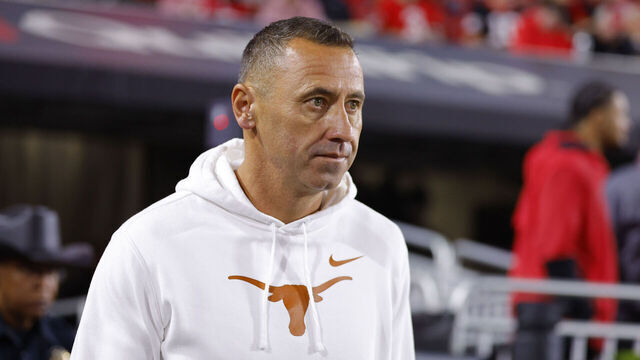 ATHENS, GEORGIA - NOVEMBER 15: Head coach Steve Sarkisian of the Texas Longhorns takes the field prior to the game against the Georgia Bulldogs at Sanford Stadium on November 15, 2025 in Athens, Georgia.