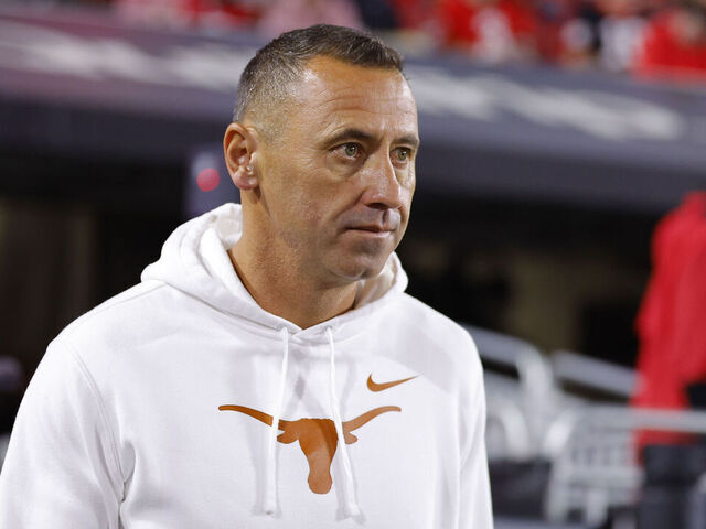 ATHENS, GEORGIA - NOVEMBER 15: Head coach Steve Sarkisian of the Texas Longhorns takes the field prior to the game against the Georgia Bulldogs at Sanford Stadium on November 15, 2025 in Athens, Georgia.