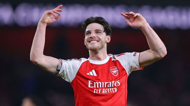 LONDON, ENGLAND - NOVEMBER 26: Declan Rice of Arsenal during the UEFA Champions League 2025/26 League Phase MD5 match between Arsenal FC and FC Bayern München at Arsenal Stadium on November 26, 2025 in London, England.