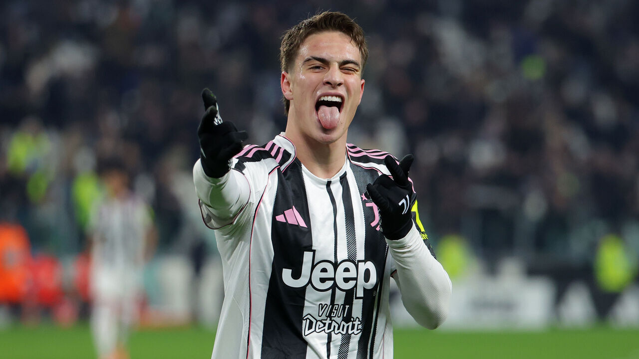 TURIN, ITALY - NOVEMBER 29: Kenan Yildiz of Juventus celebrates after scoring his team's second goal during the Serie A match between Juventus FC and Cagliari Calcio at Juventus Stadium on November 29, 2025 in Turin, Italy.