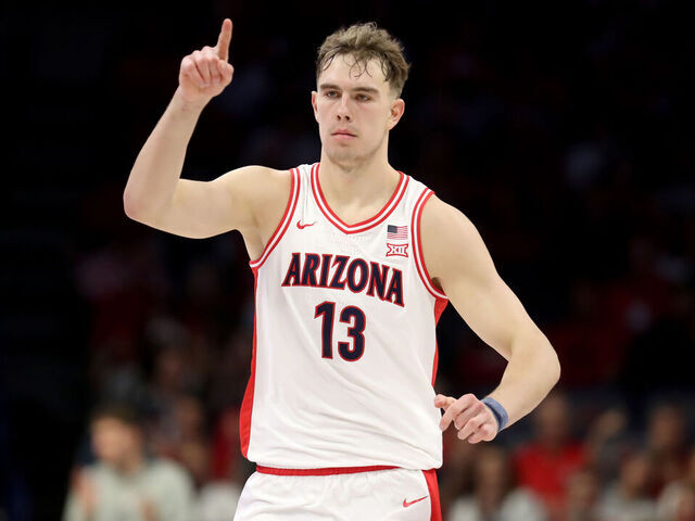 TUCSON, AZ - NOVEMBER 07: Arizona Wildcats center Motiejus Krivas (13) during a men's basketball game between the Utah Tech Trailblazers and the University of Arizona Wildcats on November 7, 2025, at McKale Center in Tucson, AZ.